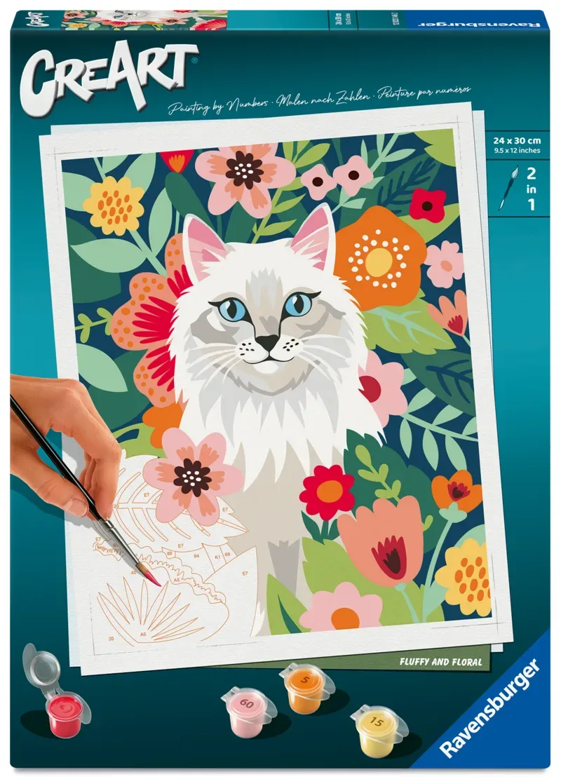 Puzzle Peinture au Numéro - CréArt - Chat blanc et fleurs de Ravensburger – photo du produit 2 sur 2