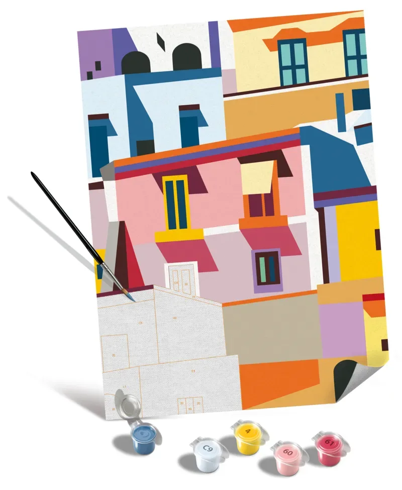 Puzzle Peinture au Numéro - CréArt - Edition Toiles - Colorful Houses fra Ravensburger – produktbillede 1 af 2