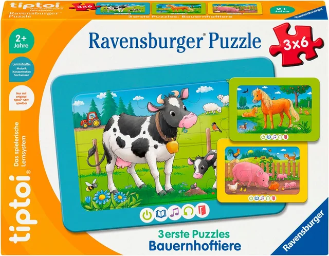 Puzzle tiptoi® 3 erste Puzzles: Bauernhoftiere, 18 Puzzleteile, Made in Europe
