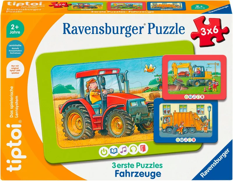 Puzzle tiptoi® 3 erste Puzzles: Fahrzeuge, 12 Puzzleteile, Made in Europe van Ravensburger in Meerkleurig – productfoto 1 van 4