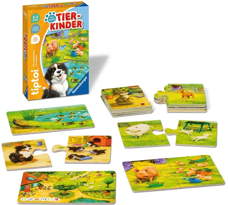 Puzzle tiptoi® Alle meine Tierkinder, Puzzleteile, Made in Europe fra Ravensburger i Flerfarvet – produktbillede 1 af 4