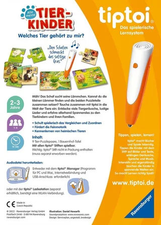 Puzzle tiptoi® Alle meine Tierkinder, Puzzleteile, Made in Europe fra Ravensburger i Flerfarvet – produktbillede 4 af 4