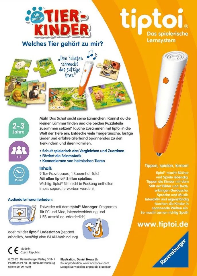 Puzzle tiptoi® Alle meine Tierkinder, Puzzleteile, Made in Europe fra Ravensburger i Flerfarvet – produktbillede 4 af 4