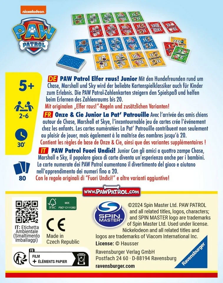 Spiel PAW Patrol Elfer raus! Junior, Made in Europe van Ravensburger in Meerkleurig – productfoto 3 van 3
