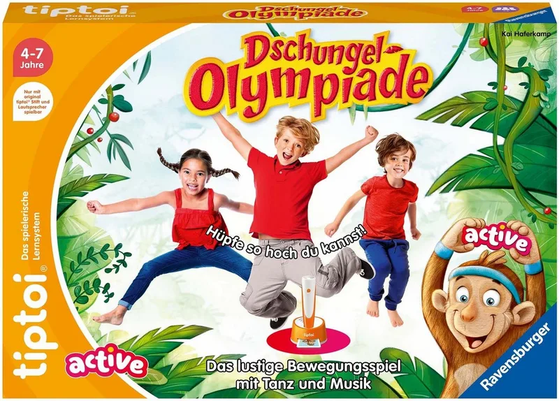 Spiel tiptoi® ACTIVE Dschungel-Olympiade, Bewegungsspiel, Made in Europe van Ravensburger in Meerkleurig – productfoto 2 van 4