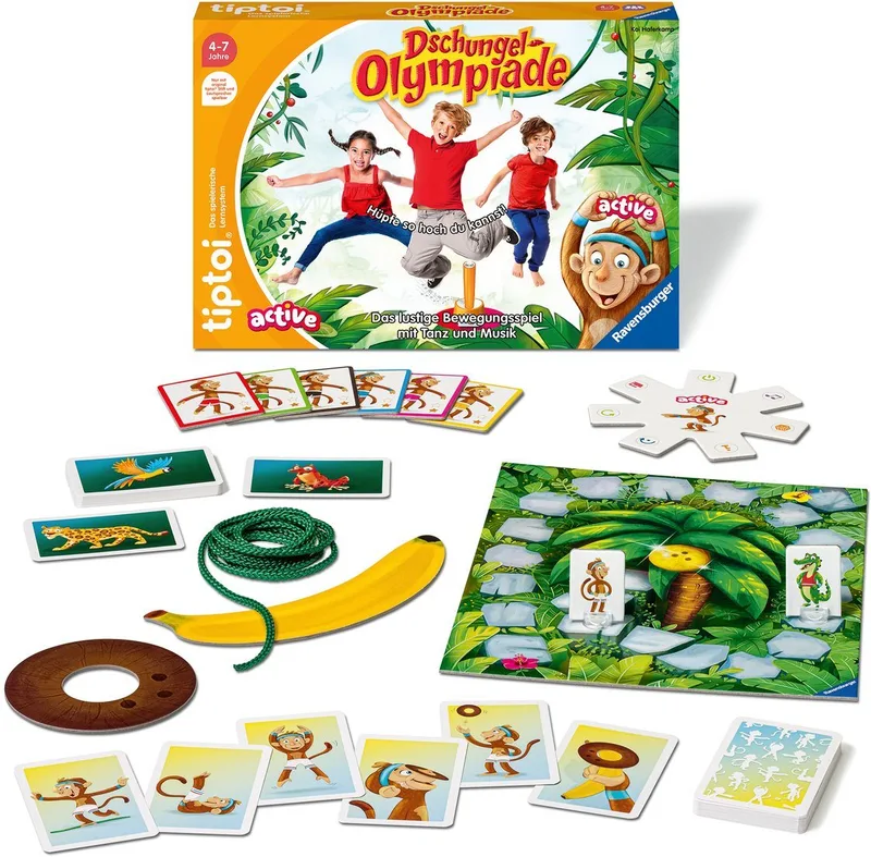 Spiel tiptoi® ACTIVE Dschungel-Olympiade, Bewegungsspiel, Made in Europe van Ravensburger in Meerkleurig – productfoto 1 van 4