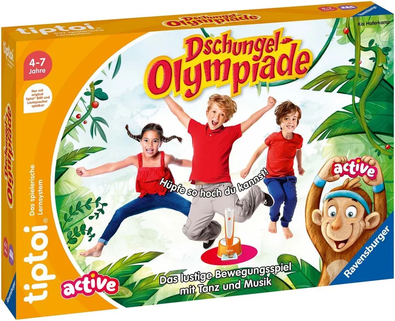 Spiel tiptoi® ACTIVE Dschungel-Olympiade, Bewegungsspiel, Made in Europe van Ravensburger in Meerkleurig – productfoto 3 van 4