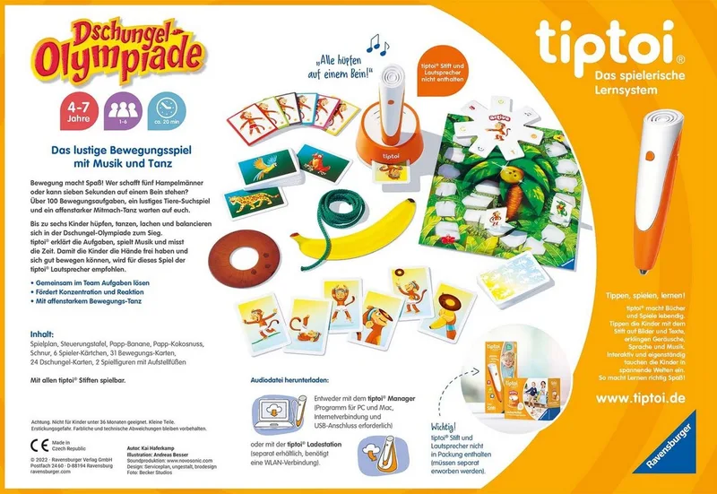 Spiel tiptoi® ACTIVE Dschungel-Olympiade, Bewegungsspiel, Made in Europe van Ravensburger in Meerkleurig – productfoto 4 van 4