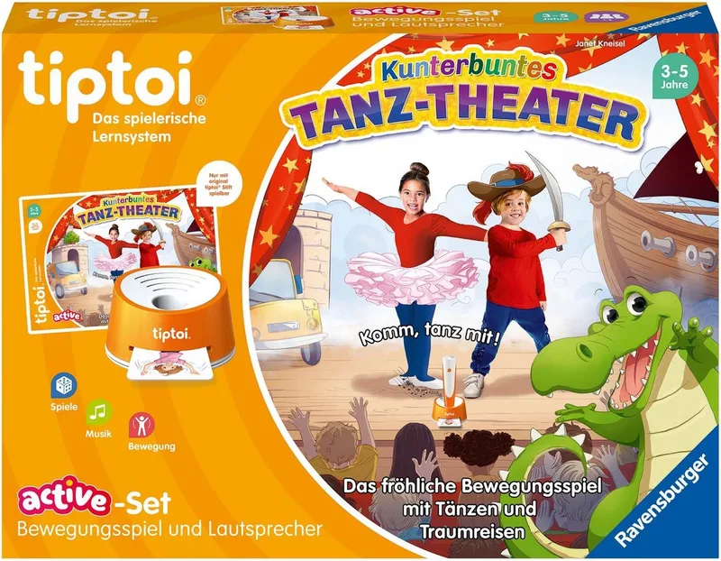 Spiel tiptoi® ACTIVE Set Kunterbuntes Tanz-Theater, Bewegungsspiel, mit tiptoi® Lautsprecher von Ravensburger in Mehrfarbig – Produktfoto 1 von 4