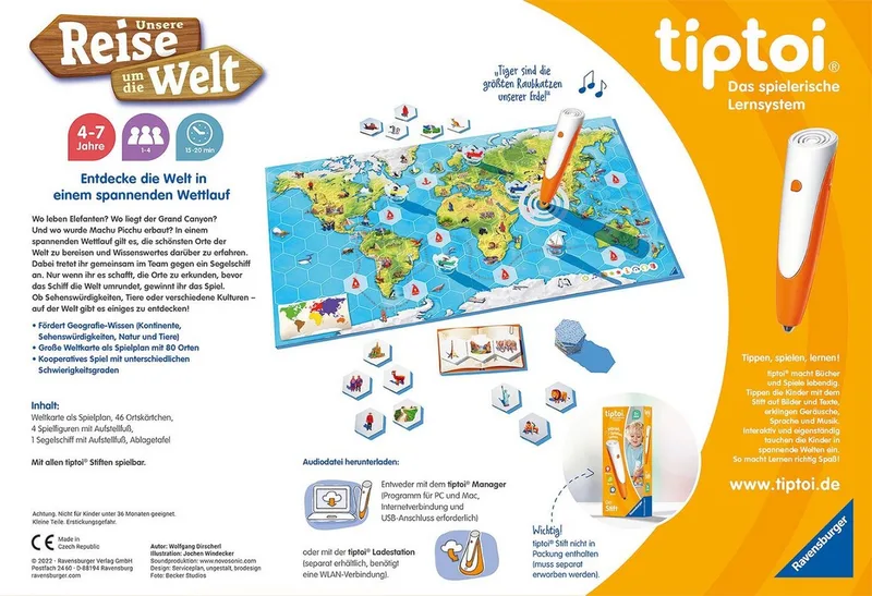 Spiel tiptoi® Unsere Reise um die Welt, Made in Europe van Ravensburger in Meerkleurig – productfoto 4 van 4