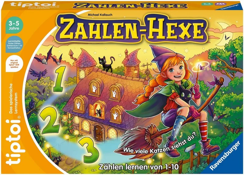 Spiel tiptoi® Zahlen-Hexe, Made in Europe van Ravensburger in Meerkleurig – productfoto 1 van 4