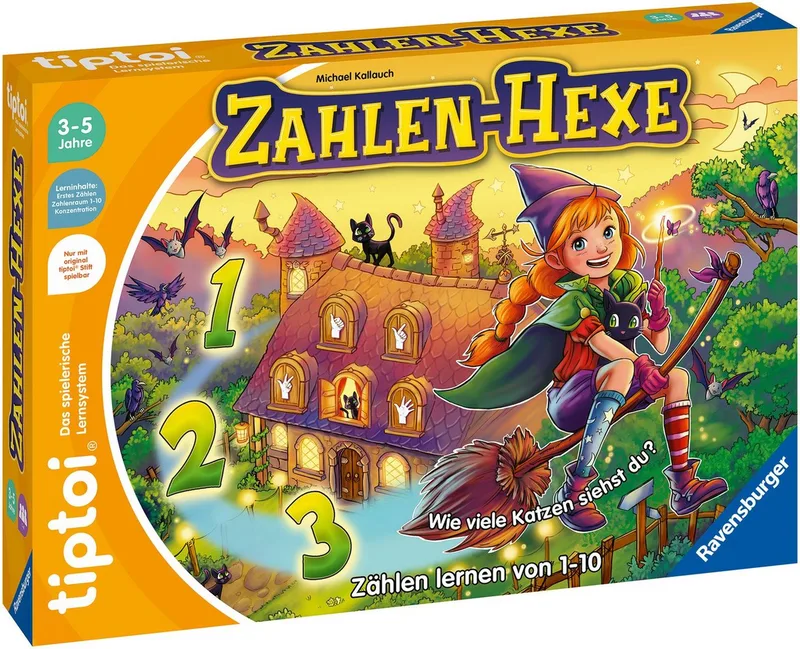 Spiel tiptoi® Zahlen-Hexe, Made in Europe van Ravensburger in Meerkleurig – productfoto 2 van 4