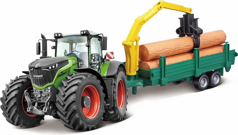 Fendt 1000 VARIO TRACTOR + TREE FORWARDER 10 CM groen/rood från Bburago i Grön – produktbild