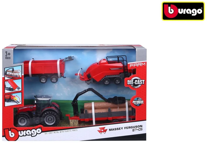 Massey Ferguson tractor speelgoed met 3 aanhangers frictie. by Bburago in Multicolour – product photo