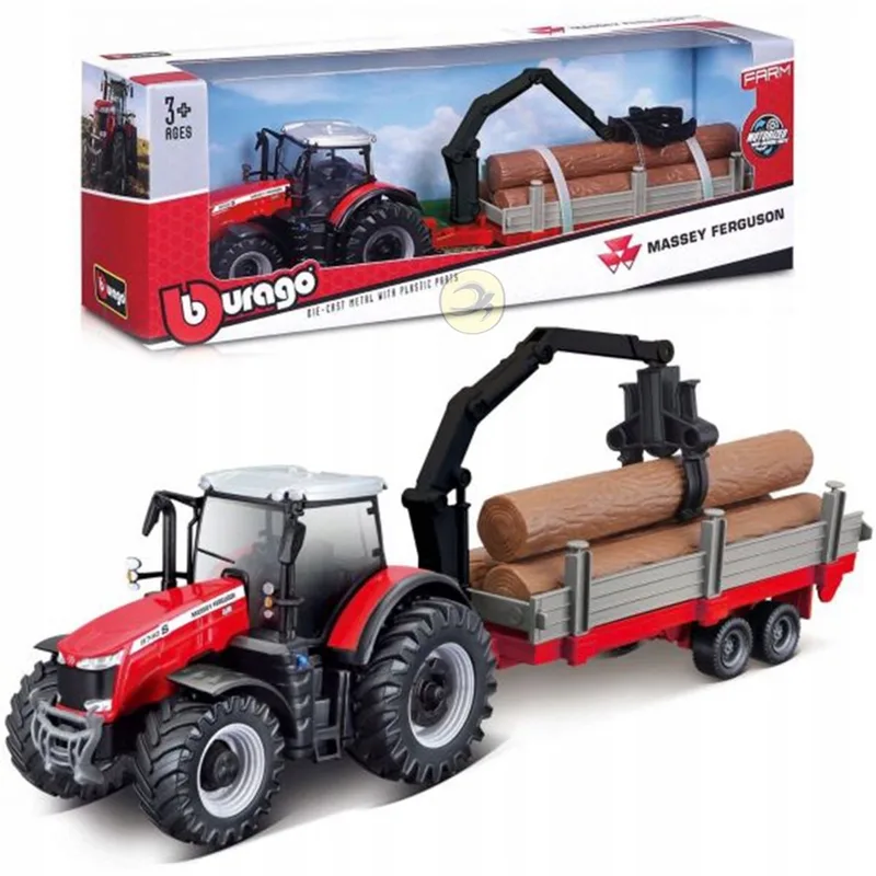 Massey Ferguson Traktor met Houtaanhanger - Metaal från Bburago i Svart – produktbild