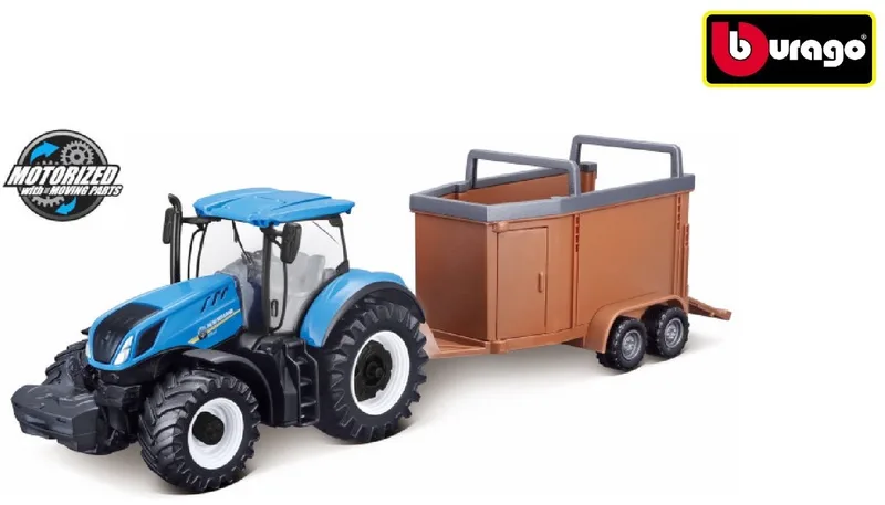 New Holland T7.315 TRACTOR + LIVESTOCK FORWARDER blauw/bruin schaalmodel 10 CM by Bburago in Blue – product photo