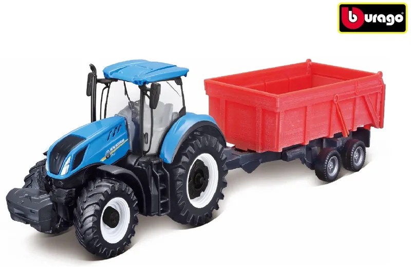 New Holland T7.315 Tractor + Tipping Trailer 10 Cm blauw/rood från Bburago i Blå – produktbild