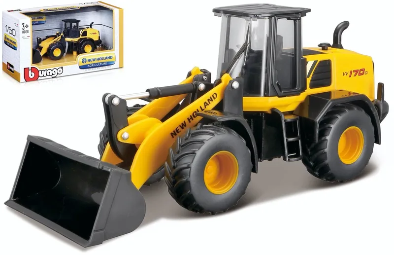New Holland W170D - Modelauto - Schaal 1:50 de Bburago en Jaune, Noir – photo du produit