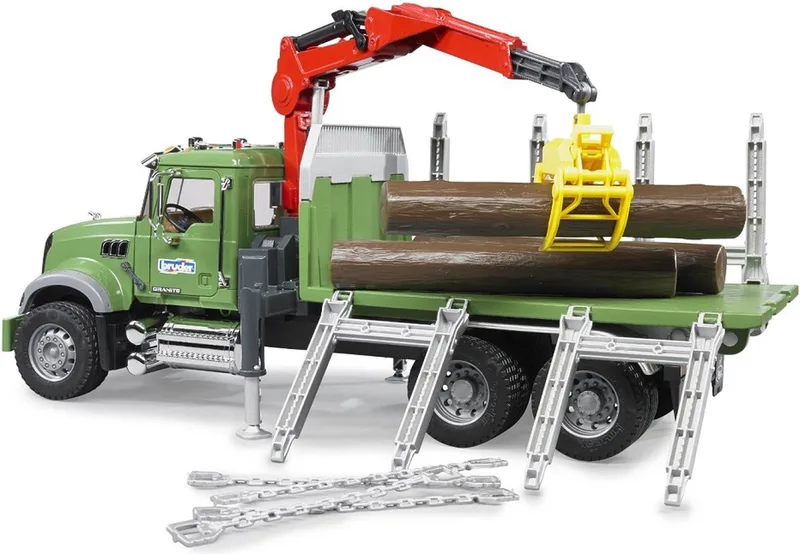 MACK Granite Timber truck with 3 trunks – 02824 · 1:16 från Bruder – produktbild