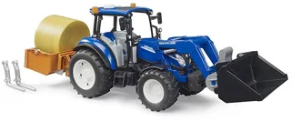 New Holland T5. 120 avec chargeur avant, coffre de chargement et fourches – 02187 · 1:16 de Bruder – photo du produit 1 sur 2
