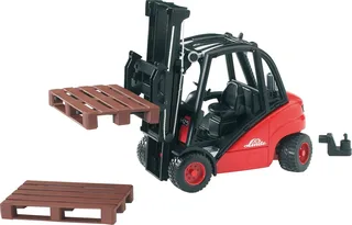 Linde Gabelstapler H30D met Anhängerkupplung en 2 Paletten – 02511 · 1:16 van Bruder – productfoto 1 van 5