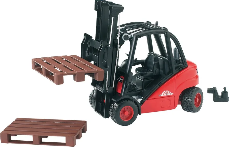 Linde Gabelstapler H30D met Anhängerkupplung en 2 Paletten – 02511 · 1:16 van Bruder – productfoto 1 van 5