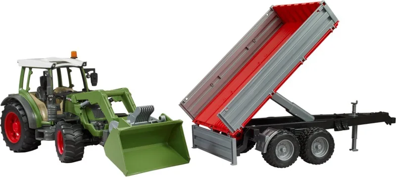 Fendt Vario 211 met voorlader en Bordwandanhänger – 02182 · 1:16 van Bruder – productfoto