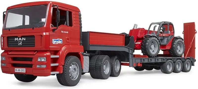 MAN TGA dieplader met Manitou verreiker – 02774 · 1:16 van Bruder – productfoto 1 van 5