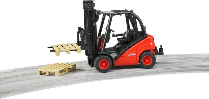 Linde Gabelstapler H30D met Anhängerkupplung en 2 Paletten – 02511 · 1:16 van Bruder – productfoto 5 van 5