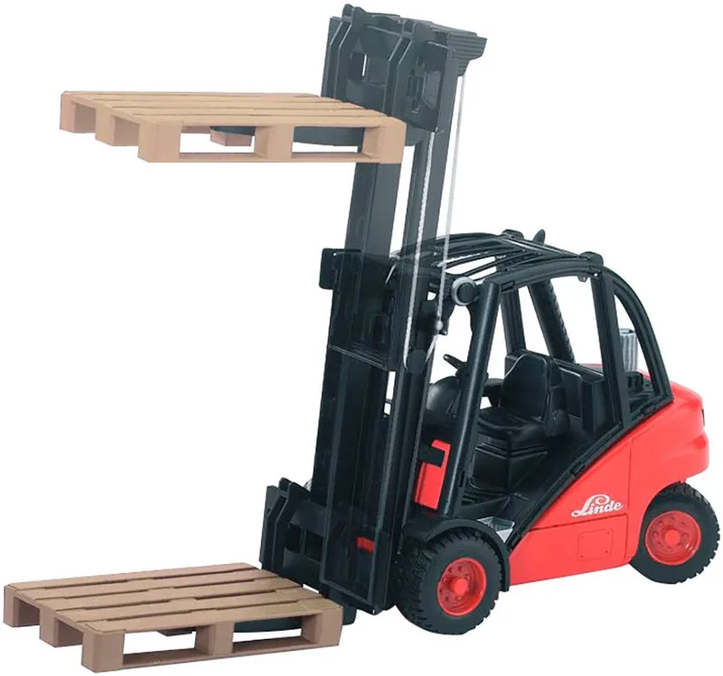 Linde Gabelstapler H30D met Anhängerkupplung en 2 Paletten – 02511 · 1:16 van Bruder – productfoto 2 van 5