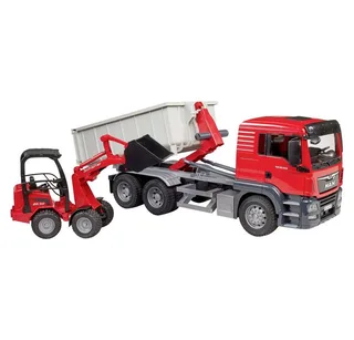 MAN TGS LKW mit Abrollcontainer + Schäffer Hoflader 2630 – 03767 · 1:16 von Bruder – Produktfoto 3 von 5