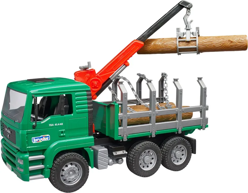 MAN Holztransport-LKW mit Ladekran und 3 Baumstämmen – 02769 · 1:16 von Bruder – Produktfoto 4 von 5