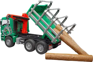 MAN Holztransport-LKW mit Ladekran und 3 Baumstämmen – 02769 · 1:16 von Bruder – Produktfoto 5 von 5