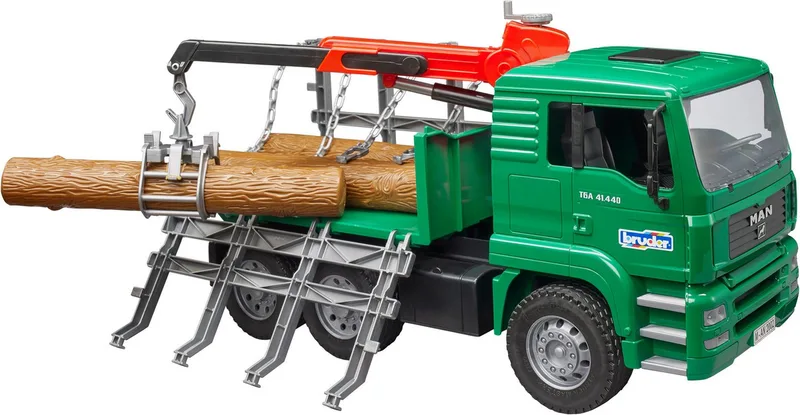 MAN Holztransport-LKW mit Ladekran und 3 Baumstämmen – 02769 · 1:16 von Bruder – Produktfoto 2 von 5