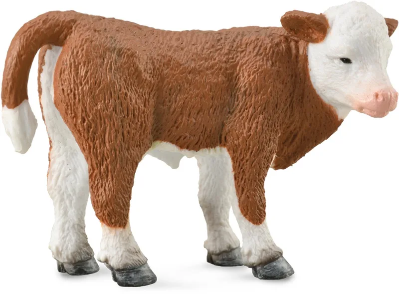 Boerderijdieren (S): HEREFORD KALF rechtopstaand 7x3.5x4.5cm van Collecta in Bruin – productfoto