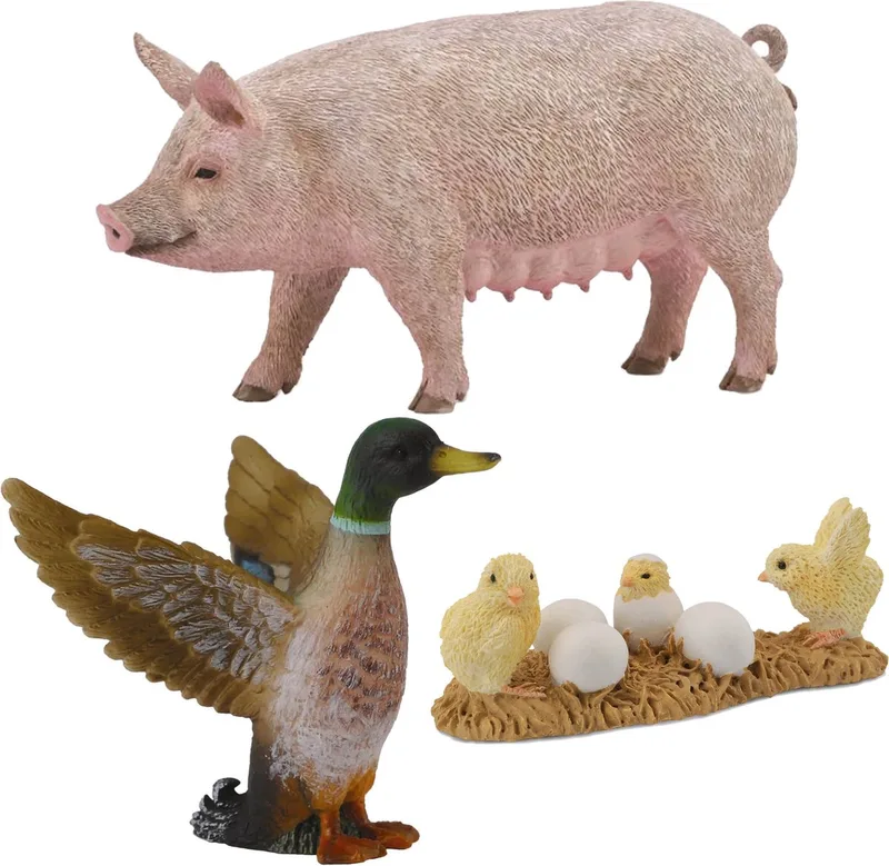 Boerderijdieren Set, Pluimvee 3+ fra Collecta i Brun – produktbillede