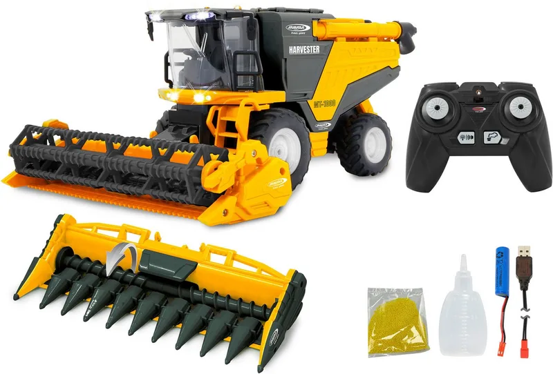 Véhicule agricole RC 405310 Moissonneuse-batteuse RC MT-1000 pour blé et maïs avec fumée et grains de jeu, 2,4GHz, prêt à rouler, 1:24 de Jamara en Jaune – photo du produit 3 sur 5