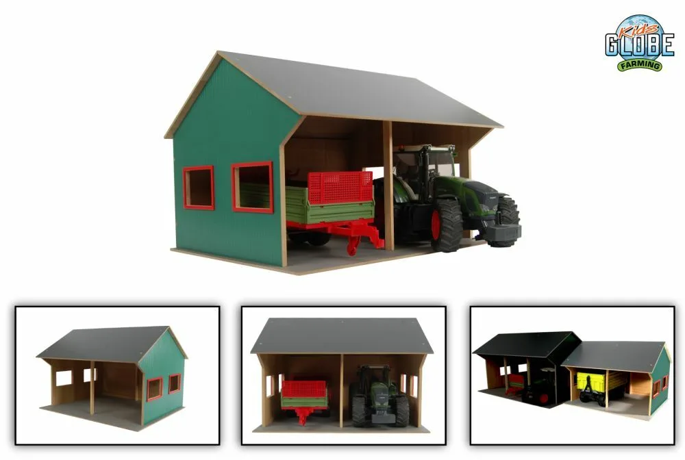 Landwirtschaftsschuppen für 2 Fahrzeuge 1:16 44x53x37 von Kids Globe – Produktfoto