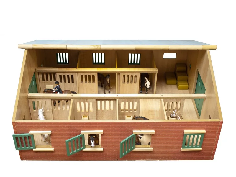 Speelwereld Kids Globe boerderij paardenstal, schaal 1:24, hout, manege van Kids Globe – productfoto