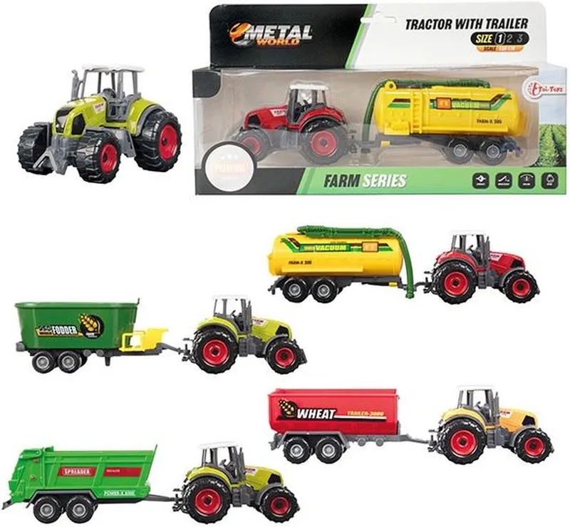 Metal Tractor met aanhanger van Toi-Toys in Meerkleurig – productfoto