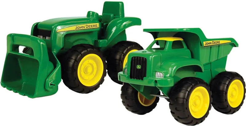 Kiepwagen en Graafmachine Speelset - John Deere - 2 landbouwvoertuigen in 1 van TOMY in Groen – productfoto