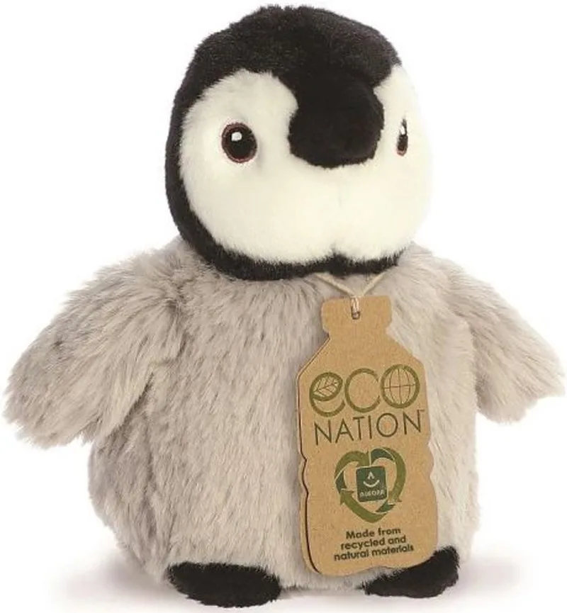 Eco Nation pluche knuffeldier Pinguin kuiken - 13 cm - Artic thema speelgoed dieren fra Aurora i Grå – produktbillede