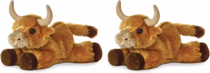 Knuffeldier Schotse Hooglander koe - Set van 2x stuks - pluche knuffel - 20 cm - boerderij dieren de Aurora en Marron – photo du produit