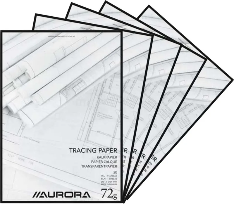 Overtrekpapier - Kalkpapier - A4 - 72g - 20 Vel - 5 Stuks de Aurora en Blanc – photo du produit