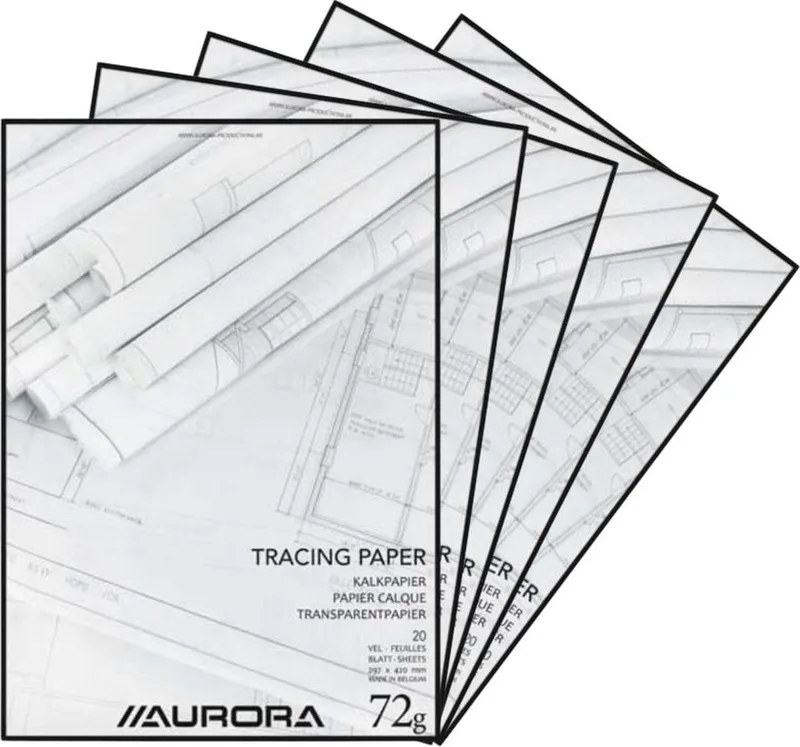 Overtrekpapier - Kalkpapier - Kopgelijmd - A3 - 72g - 20 vel - 5 Stuks by Aurora in White – product photo