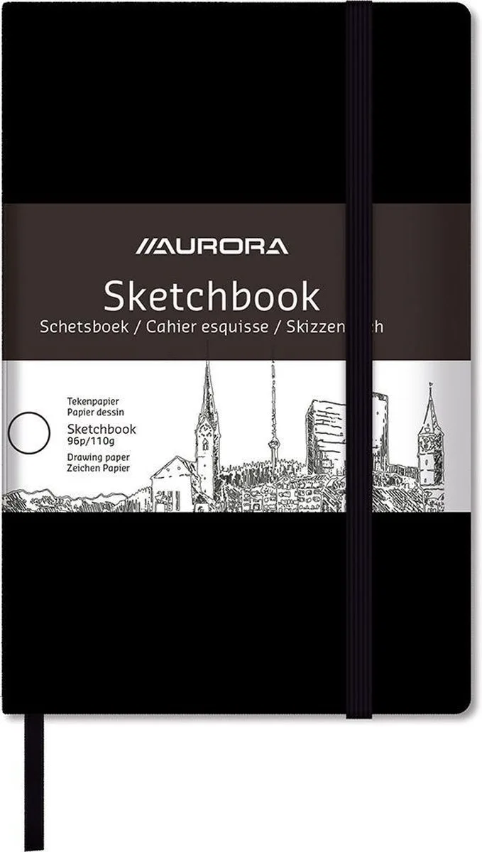 Pak van 10 x Teken/Schetsboek A5 met blanco papier en elastiek. från Aurora i Svart – produktbild