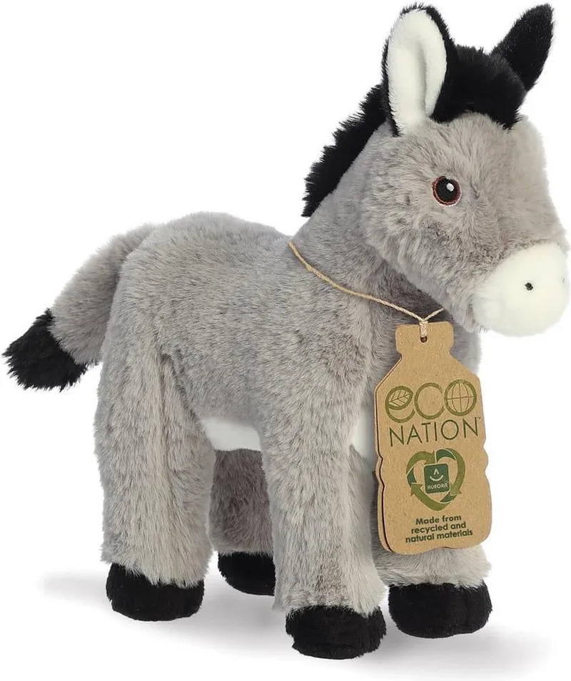 Pluche Ezel - Eco Nation - dieren knuffels - 28 cm - grijs - boerderijdieren knuffel von Aurora in Hellgrau – Produktfoto