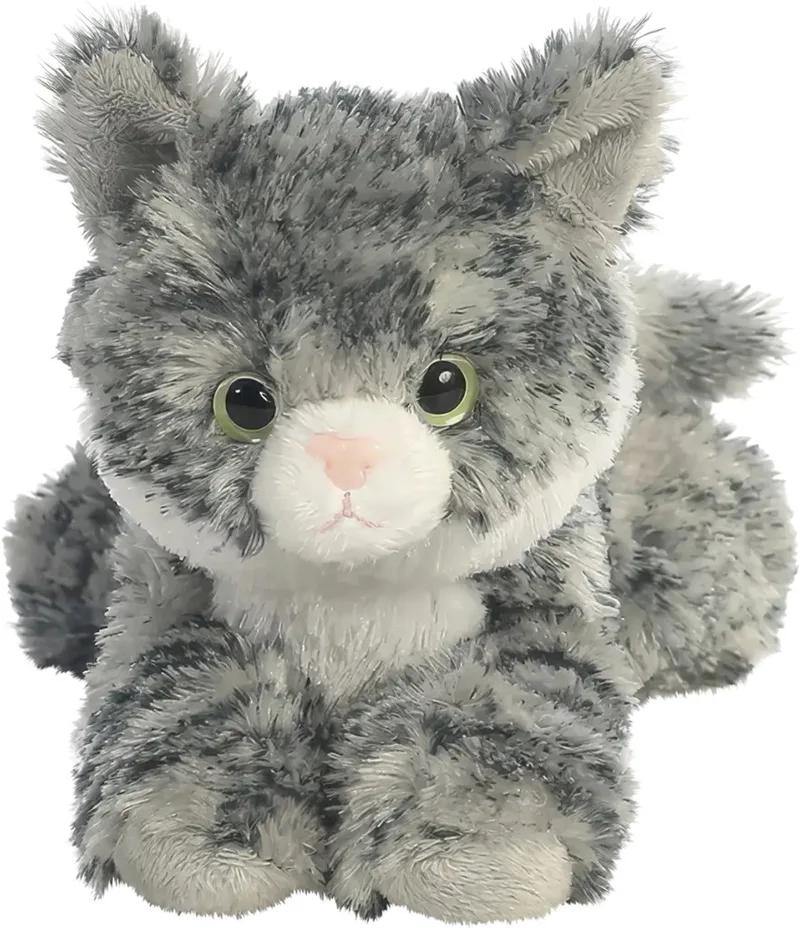 Pluche kat/poes - 20 cm - Knuffeldieren katten - speelgoed van Aurora in Grijs – productfoto