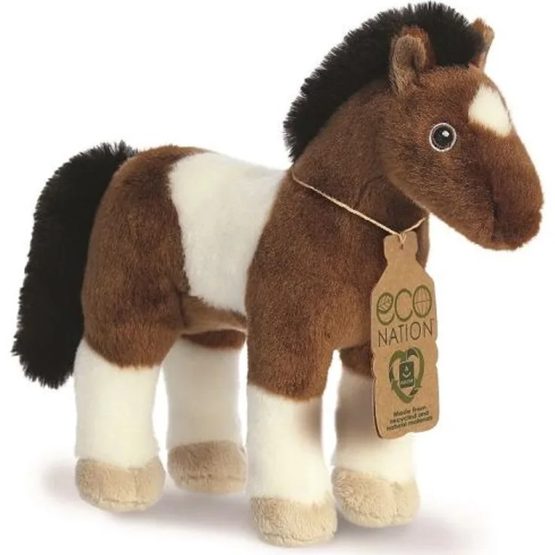 Pluche knuffeldier paard - eco nation knuffel - bruin/wit - 28 cm - Boerderijdieren thema von Aurora in Braun – Produktfoto