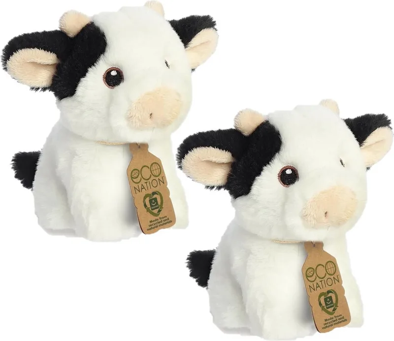 Pluche koe - 2x - zwart/wit - 13 cm - knuffeldier koe - boerderijdieren Knuffel de Aurora en Multicolore – photo du produit